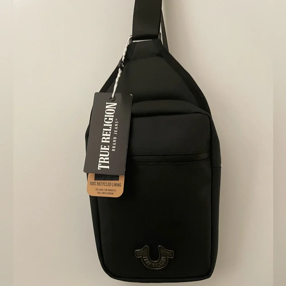 True Religion Black Crossbody Bag Sleek Durable Design